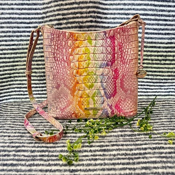 Brahmin Pink and Yellow Textured Crossbody Bag - Picture 1 of 13